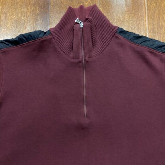 Hugo Boss Regular Fit 1/4 Zip Casual Burgundy Black Collar Sweatshirt Men's XL - Picture 2 of 11